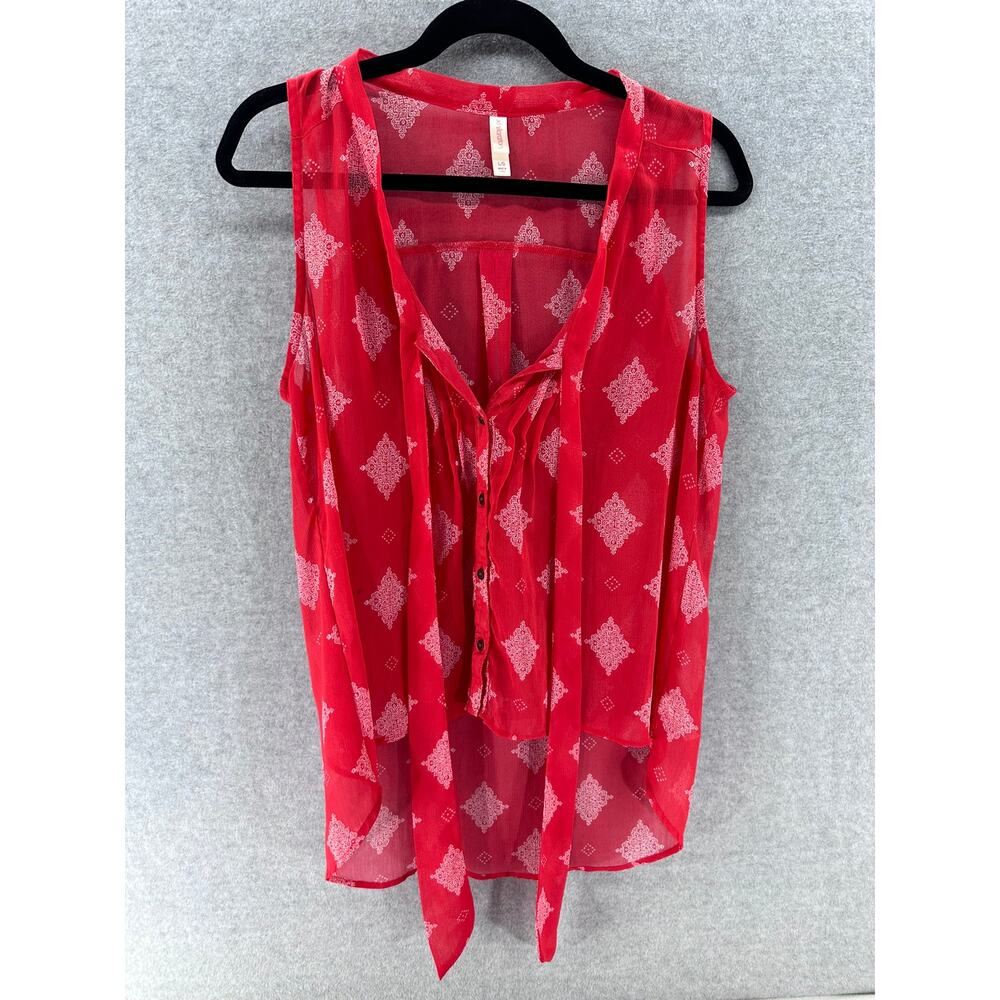 Xhilaration Juniors sz L (Women's M) Flowy Sheer Sleeveless Top July 4th Red